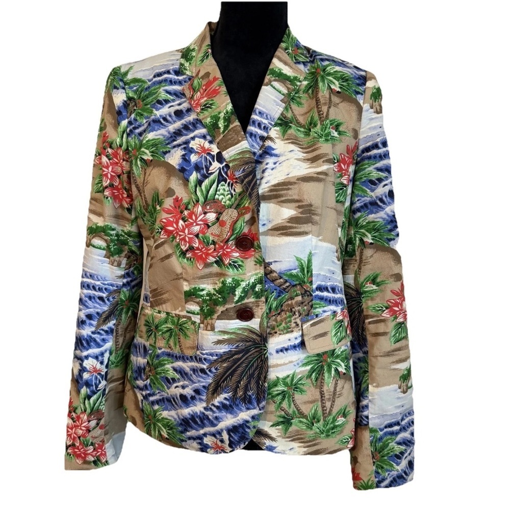 Talbots Blazer Womens 8 Hawaiian Floral Print Two Button Cotton Lined Tropical